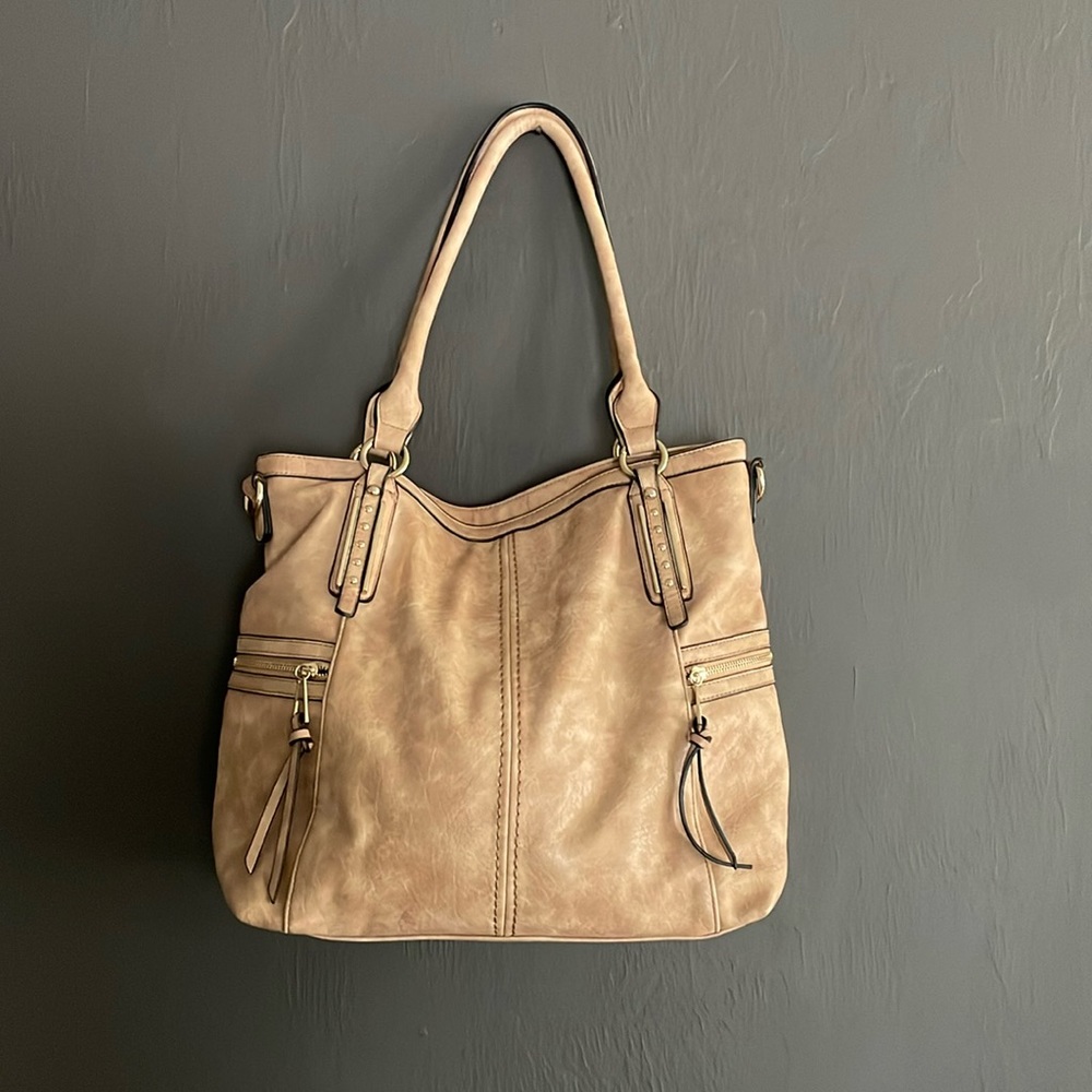 Large beige/cream color faux leather purse